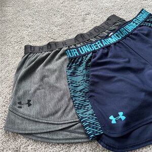 Under Armour Gray and Dark Blue-Light Blue Contrast Athletic Shorts - 2 pairs